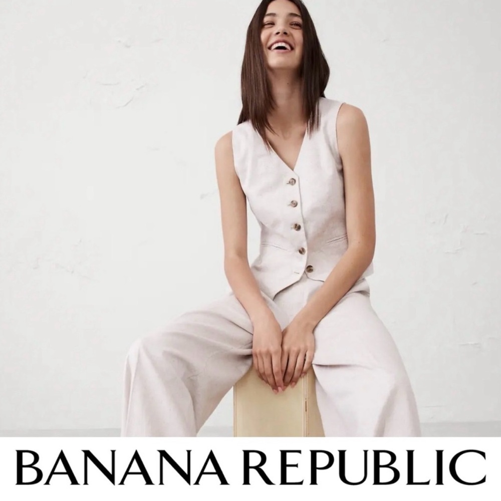 3-piece piece Banana Republic Suit Linen Wide-Leg Pants and Blazer size 16 - Picture 2 of 12